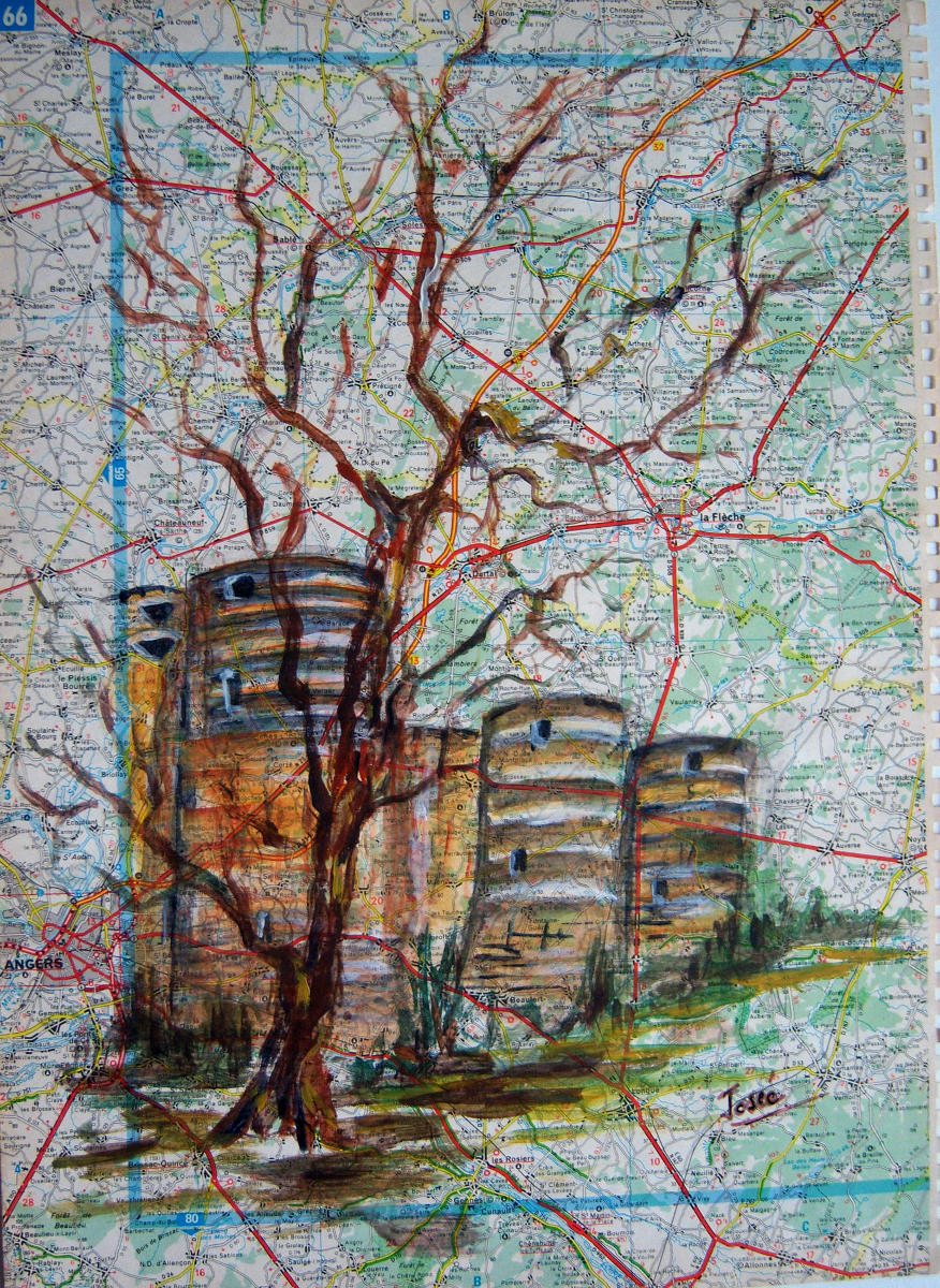 Angers, peinture sur carte routière