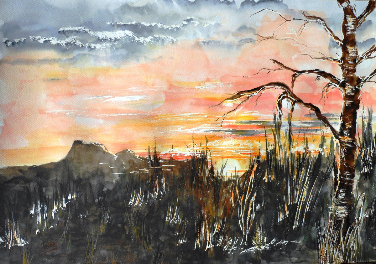 Coucher de soleil, Aquarelle